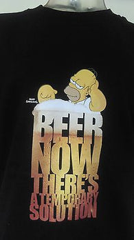 HOMER SIMPSON - BEER NOW THAT'S A TEMPORARY SOLUTION - 100% COTTON T-SHIRT